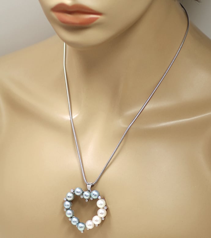 Foto 6 - Prächtiges Herz Collier lupenreine Brillanten -9mm Perlen, S2272