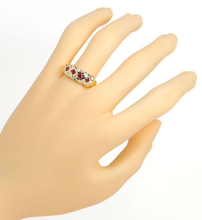 Foto 4 - Band Ring mit Rubin Carrees und Diamanten, 585 Gelbgold, S9571